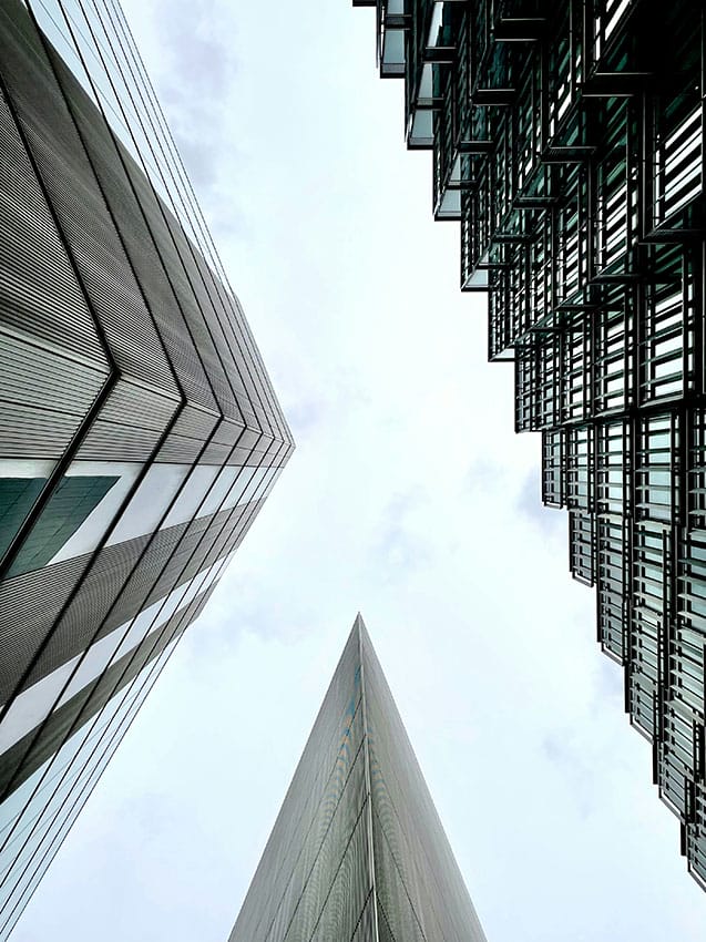 A modern building with a striking architectural design